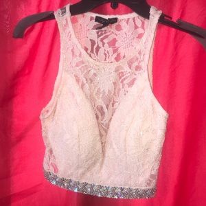 Light pink two piece prom dresss